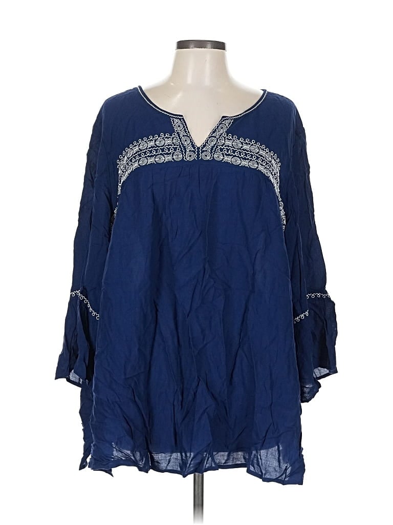 Pre-owned Avenue 3/4 Sleeve Blouse In Blue