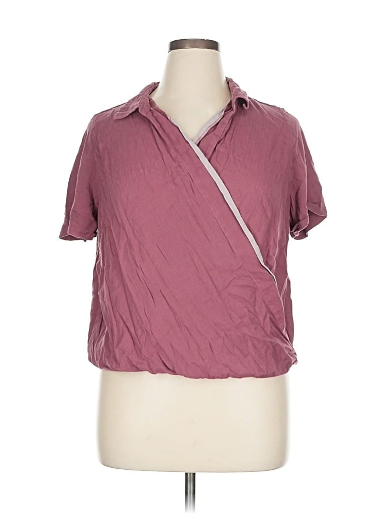 Pre-owned Lucky Brand Short Sleeve Blouse In Burgundy