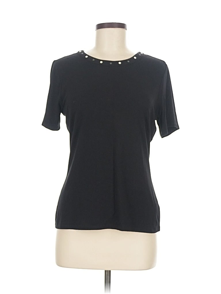 Click to view more detailed imagery on our partner's website Pre-owned Vince Camuto Short Sleeve Top Black Keyhole Neckline Tops