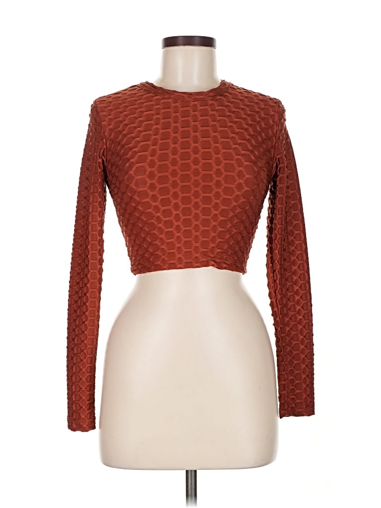 Pre-owned Hot Kiss Long Sleeve Top Brown Boatneck Tops