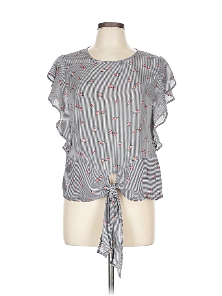 Pre-owned Monteau Short Sleeve Blouse In Gray