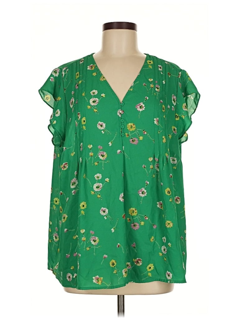 Pre-owned Cynthia Rowley Tjx Short Sleeve Blouse In Green
