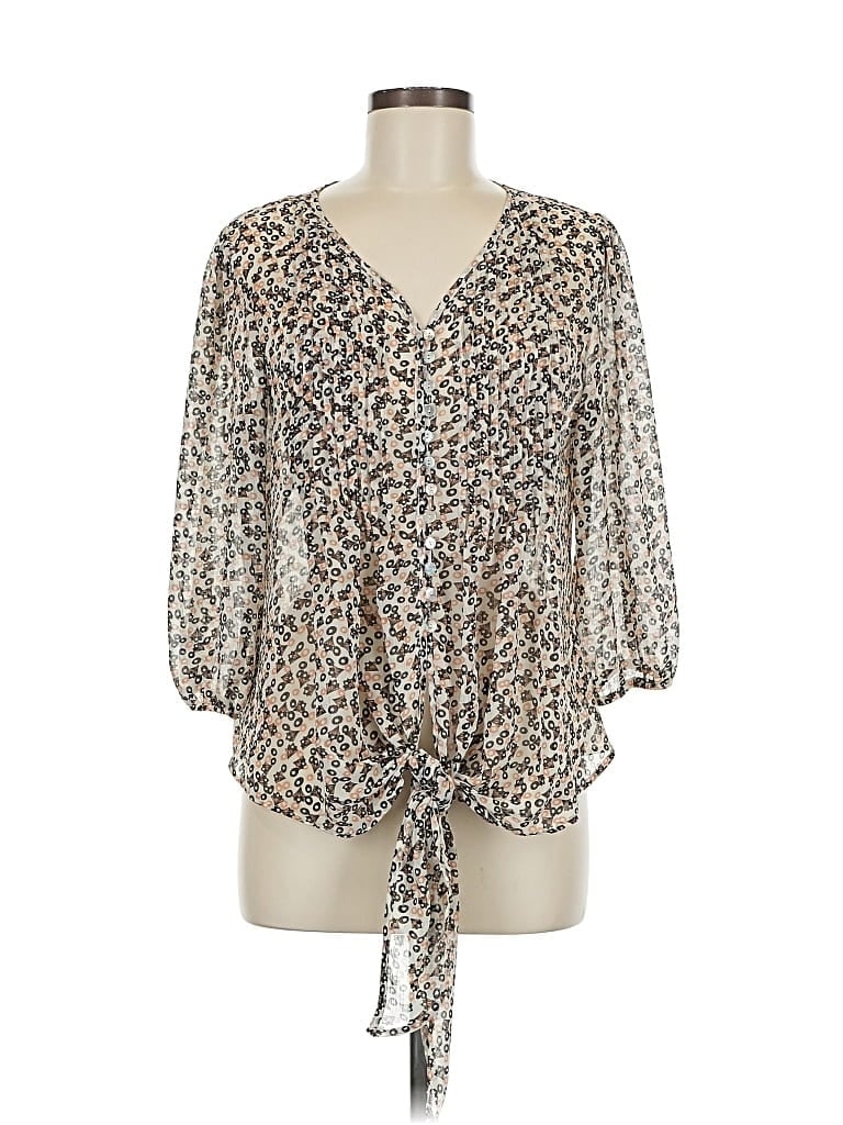 Pre-owned Bobeau 3/4 Sleeve Blouse In Brown