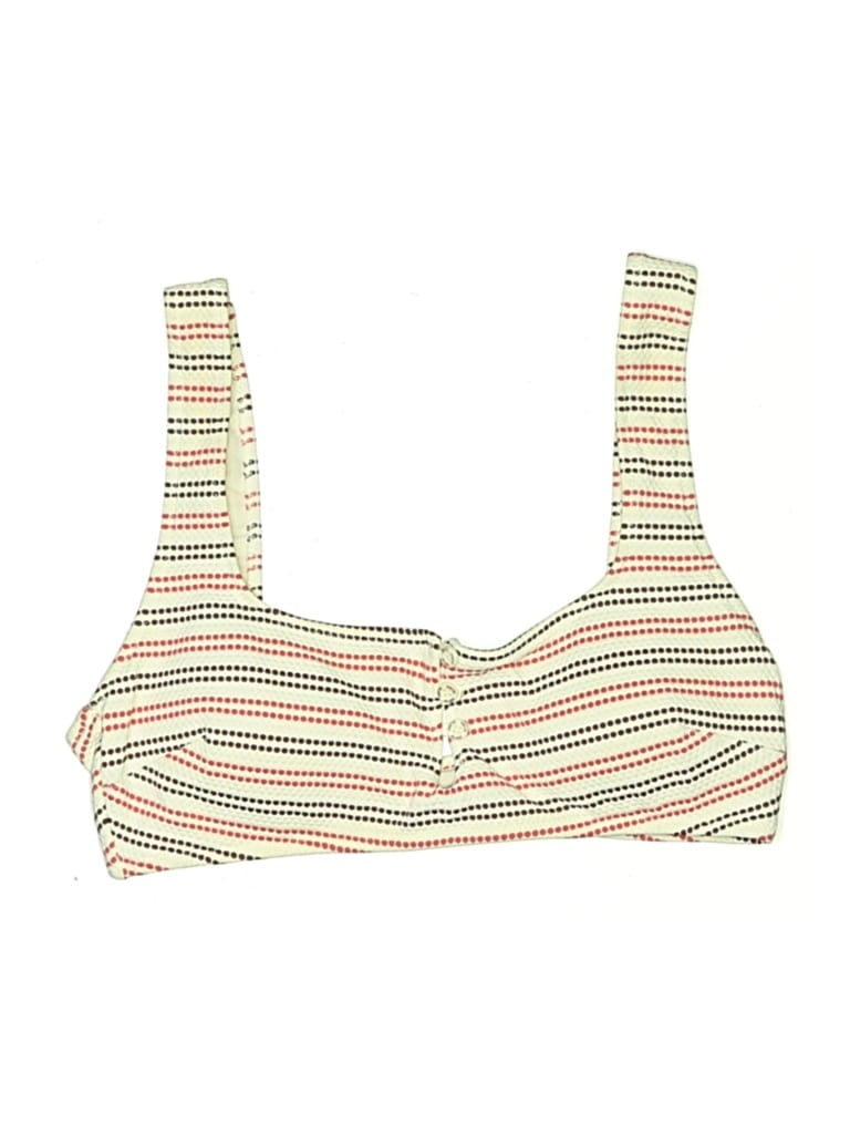 Pre-owned Aerie Swimsuit Top Ivory Stripes Pattern Swimwear In White