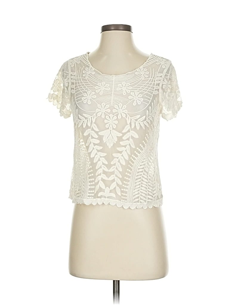 Pre-owned Express Short Sleeve Top Ivory Sweetheart Neckline Tops In White