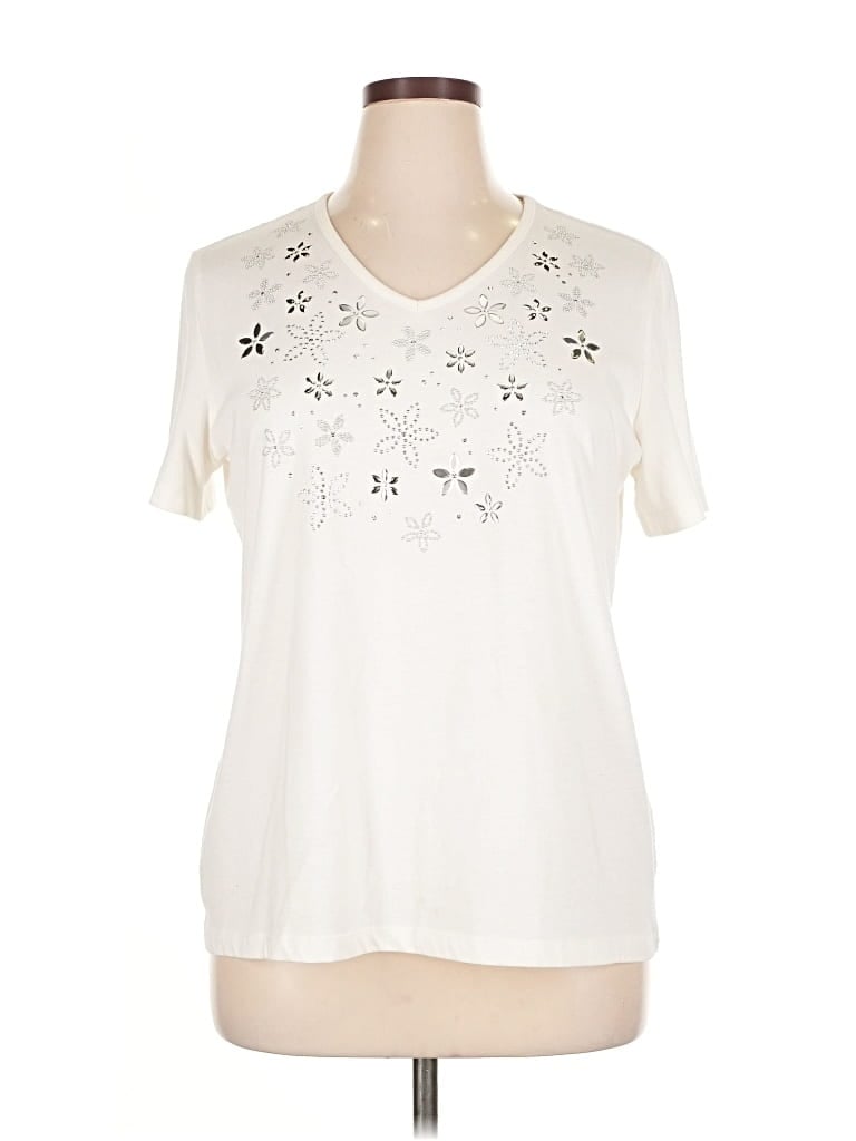 Pre-owned Coral Bay Short Sleeve Top Ivory Keyhole Neckline Tops In White