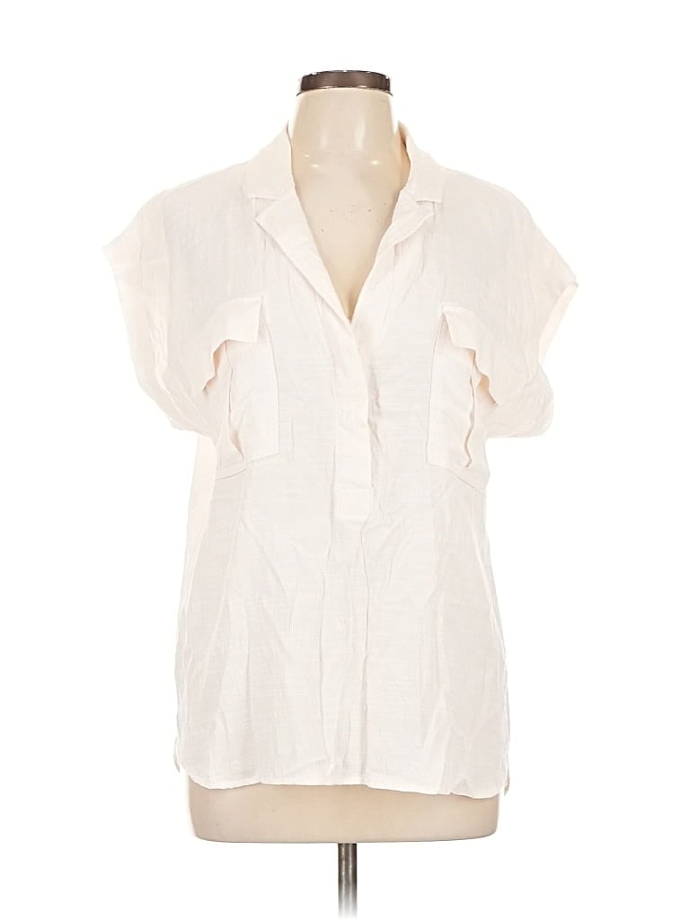 Pre-owned Ann Taylor Loft Short Sleeve Blouse In White