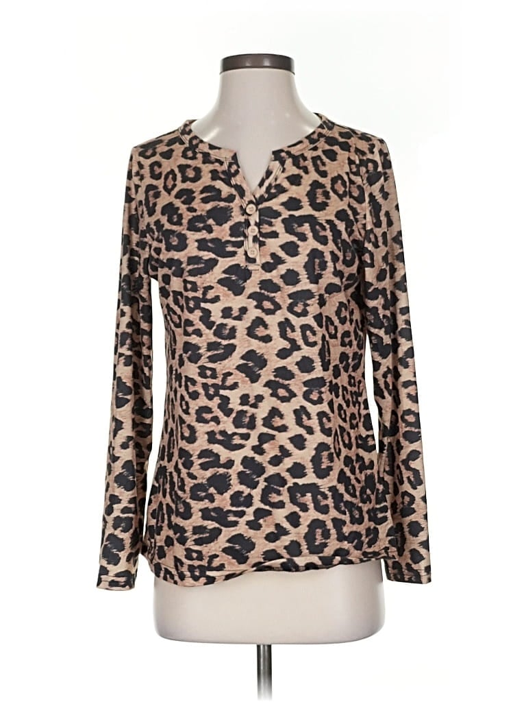 Pre-owned Unbranded Long Sleeve Henley Shirt In Brown