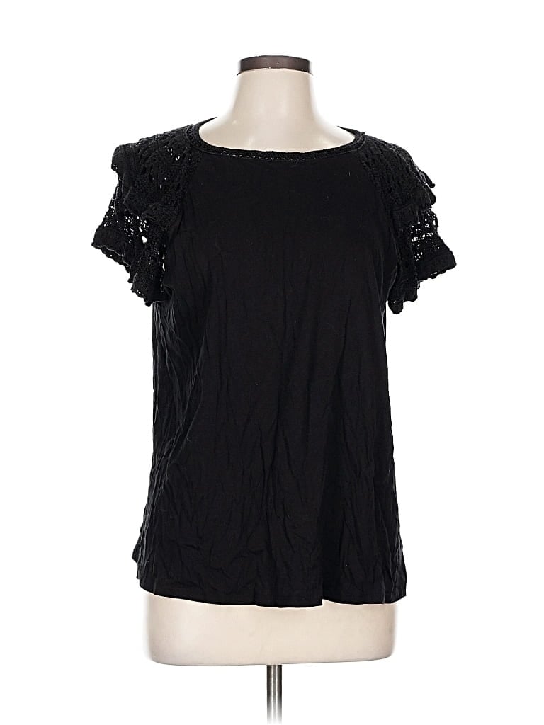 Pre-owned Ann Taylor Loft Short Sleeve Top Black Sweetheart Neckline Tops