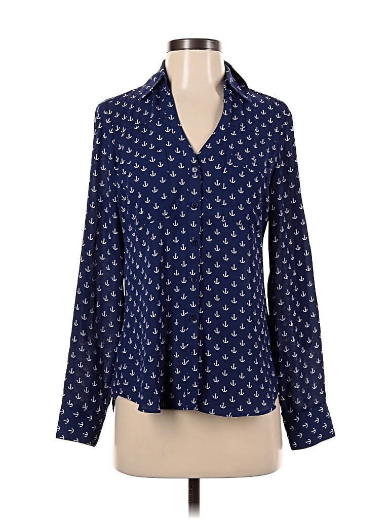 Pre-owned Express Long Sleeve Blouse In Blue