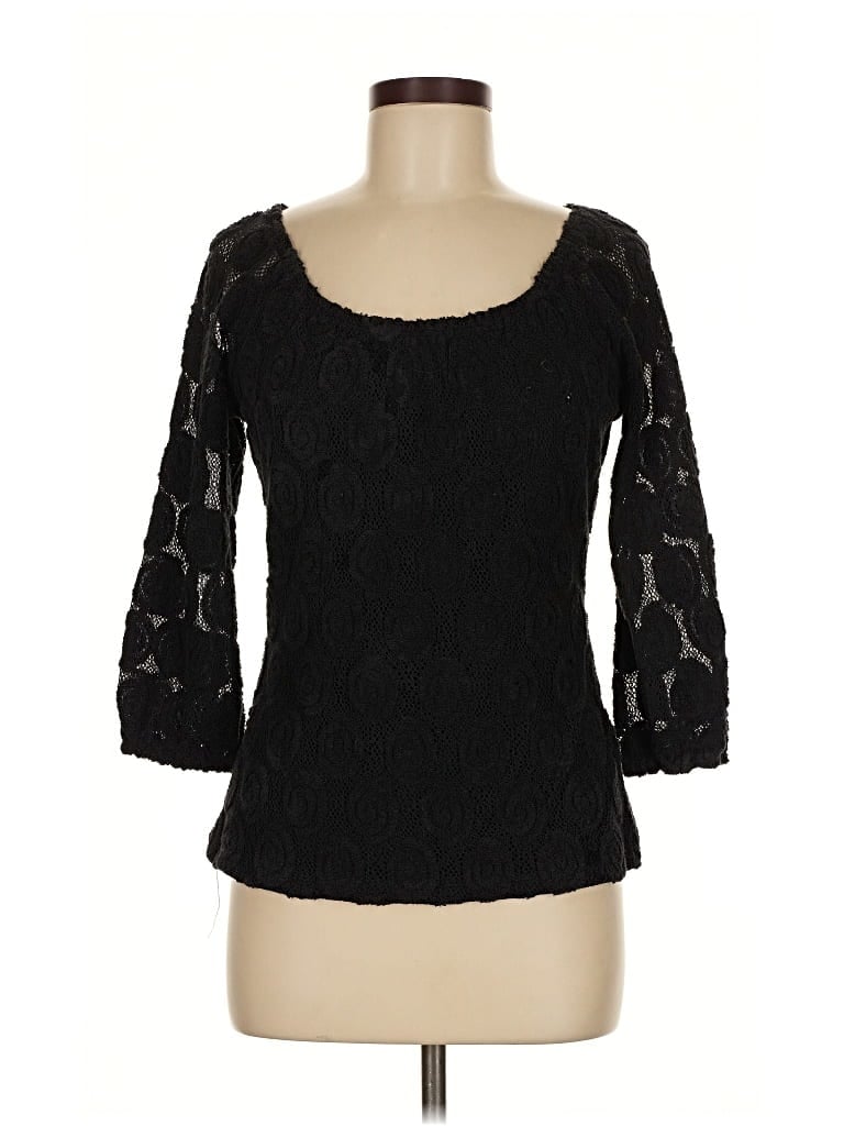 Pre-owned Inc International Concepts 3/4 Sleeve Top Black Sweetheart Neckline Tops