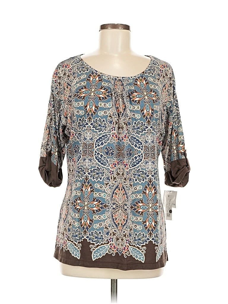 Liz Claiborne 3/4 Sleeve Top Brown Scoop Neck Tops In Multi