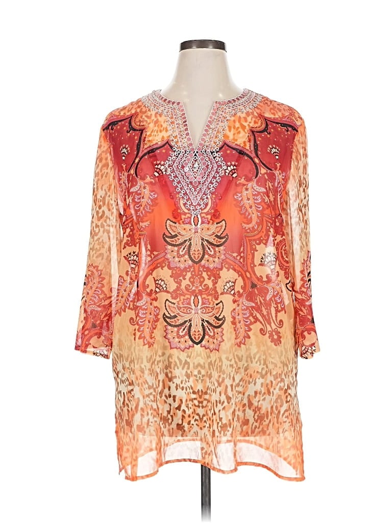 Pre-owned Chico's 3/4 Sleeve Blouse In Orange