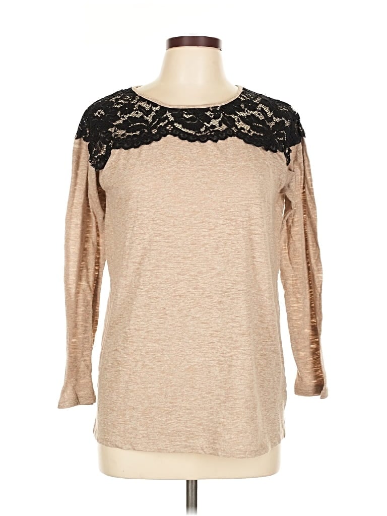 Pre-owned Umgee Long Sleeve Top Tan Crew Neck Tops In Brown