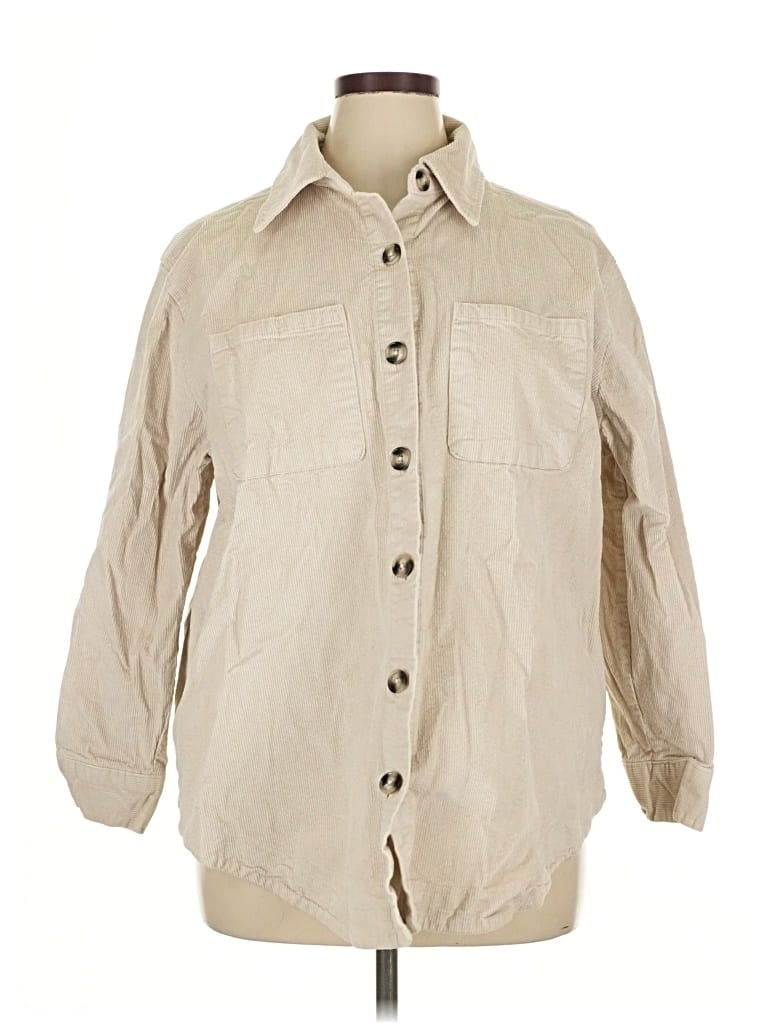 Pre-owned Terra & Sky 3/4 Sleeve Button Down Shirt In Brown