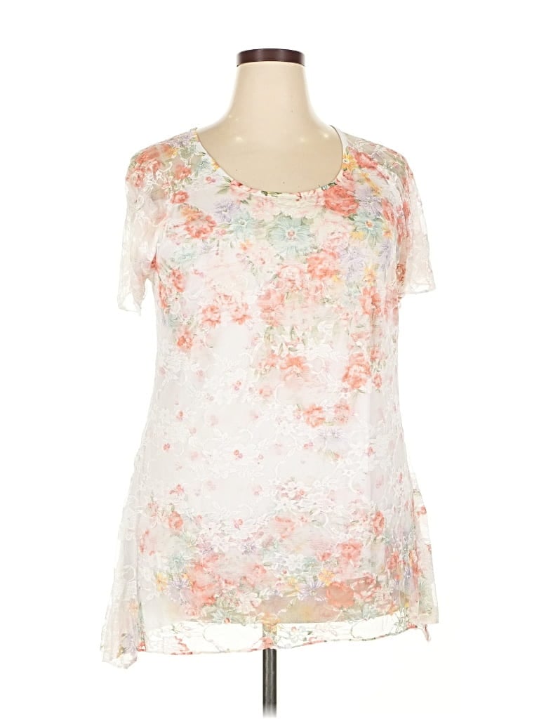 Pre-owned Brittany Black Short Sleeve Blouse In White