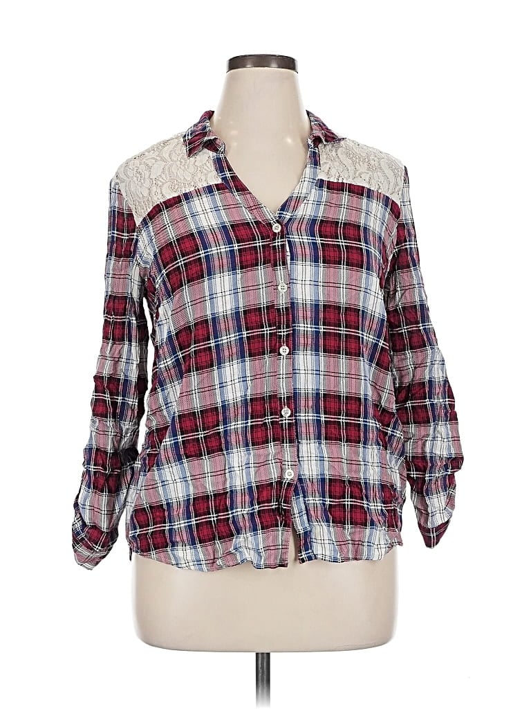 Pre-owned Papermoon 3/4 Sleeve Button Down Shirt In Burgundy