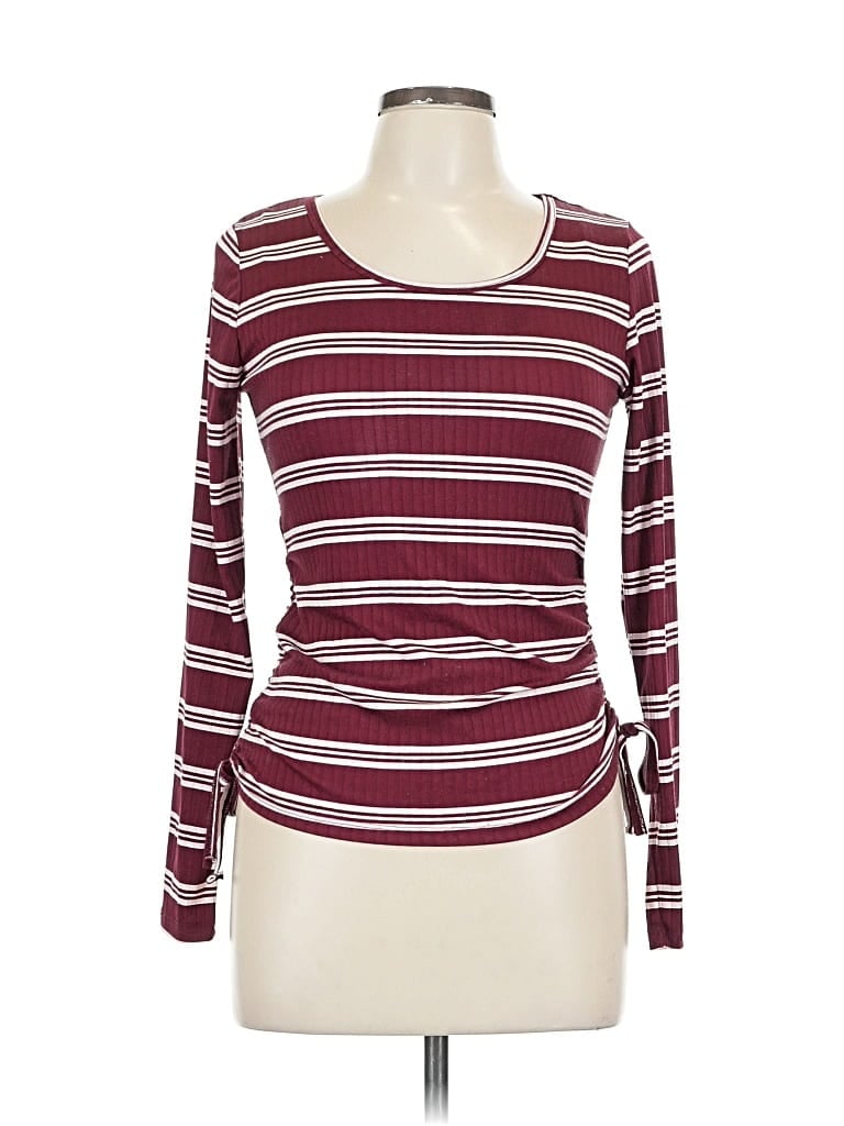 FULL CIRCLE TRENDS Pre-owned Long Sleeve Top Burgundy Boatneck Tops
