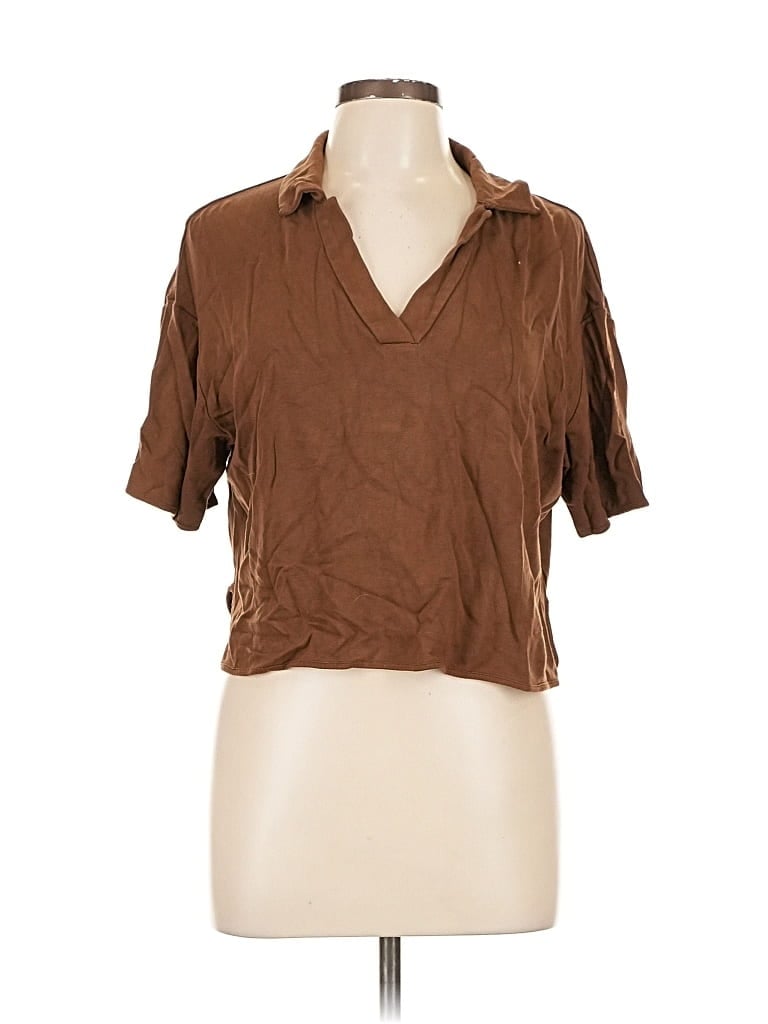 Pre-owned Theory Short Sleeve Blouse In Brown