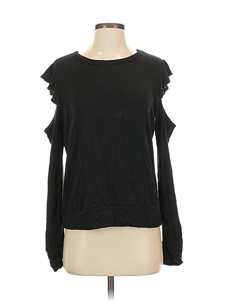 Pre-owned Lna Long Sleeve Top Black Cold Shoulder Neckline Tops
