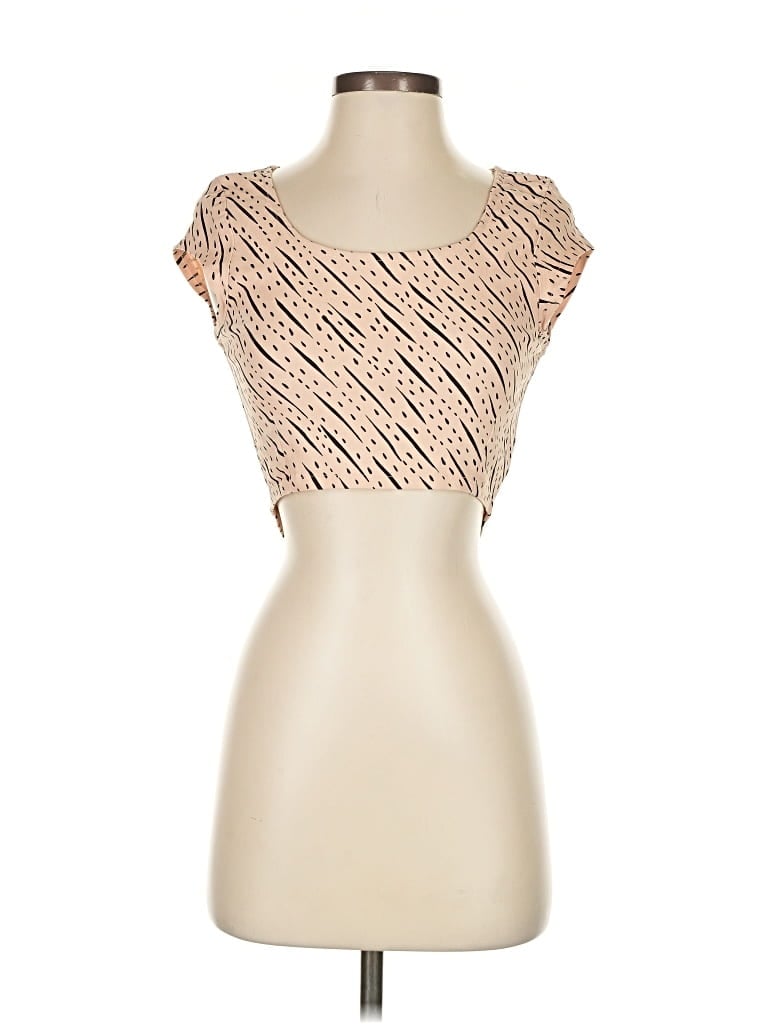 Pre-owned Nasty Gal Inc. Short Sleeve Top Tan Square Neckline Tops In Brown