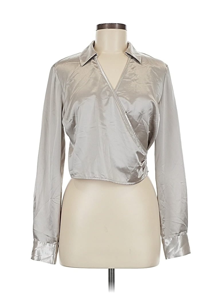Pre-owned Rachel Zoe Tjx Long Sleeve Blouse In Silver