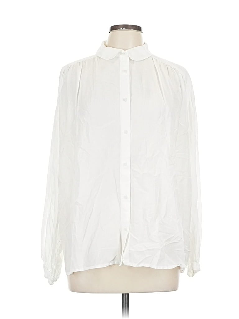 Pre-owned Uniqlo Long Sleeve Blouse In White