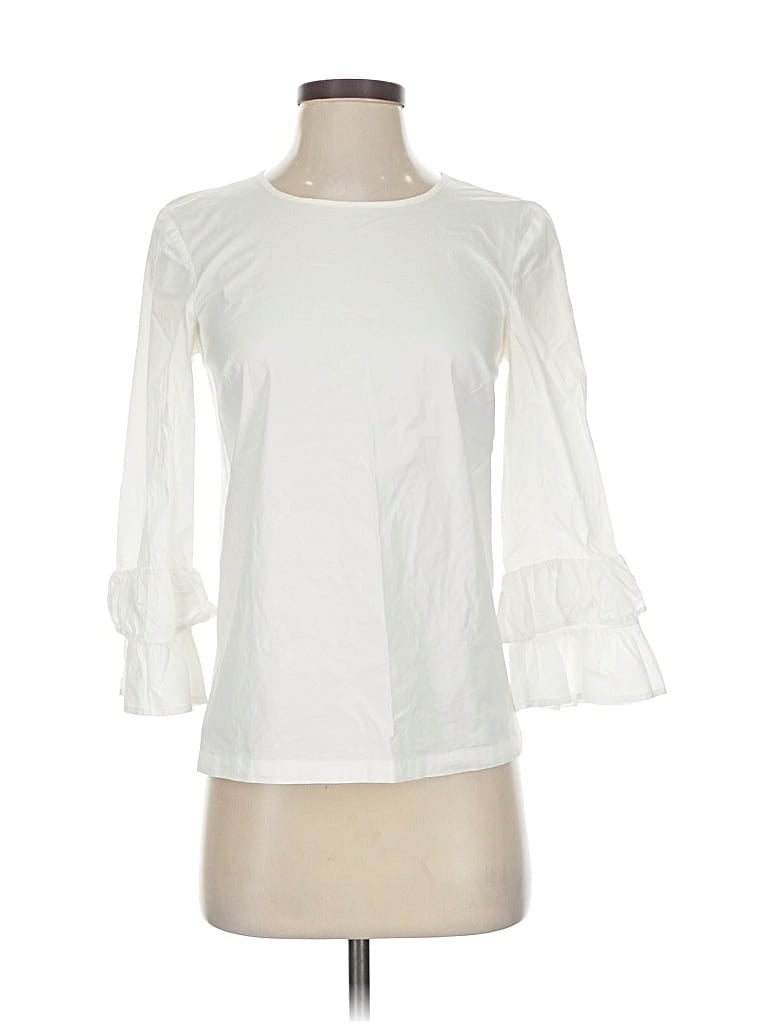 Pre-owned J.crew Factory Store 3/4 Sleeve Top White Ruffles Neckline Tops