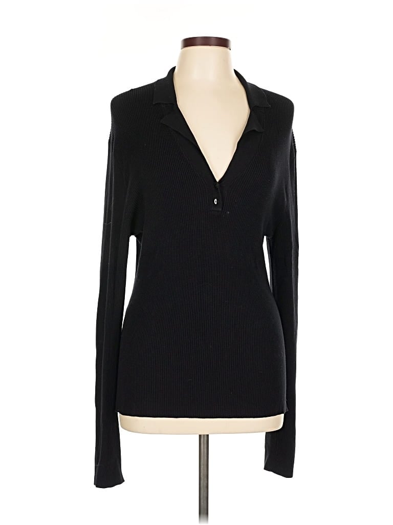 MAX STUDIO Pre-owned Long Sleeve Top Black Plunge Neckline Tops