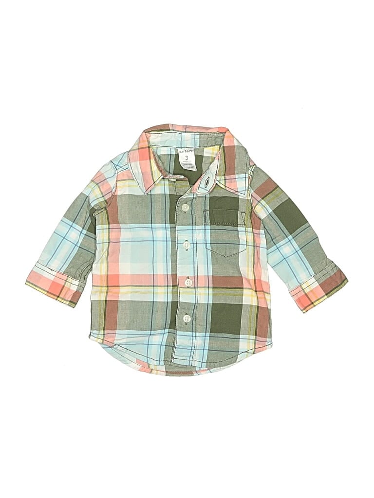 Pre-owned Carter's Babies' Short Sleeve Button Down Shirt In Green