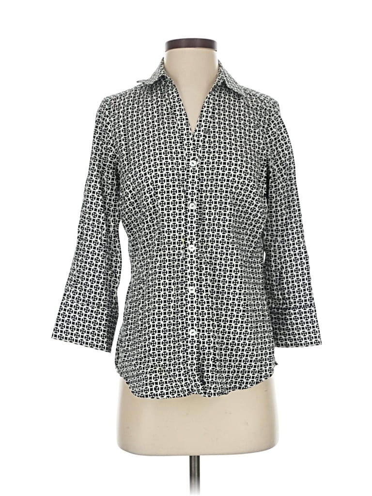 Pre-owned Foxcroft 3/4 Sleeve Button Down Shirt In Gray
