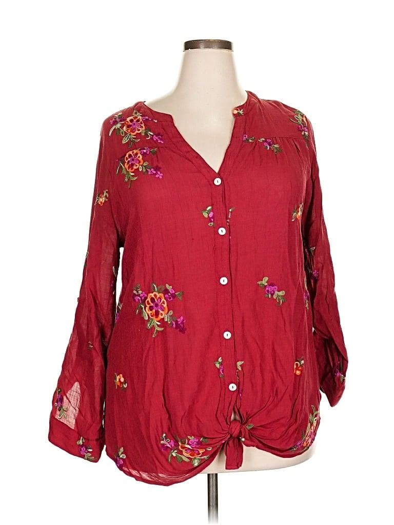 Pre-owned Fig And Flower 3/4 Sleeve Blouse In Burgundy