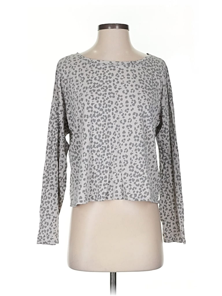 Pre-owned Gap Body Long Sleeve Top Gray Boatneck Tops