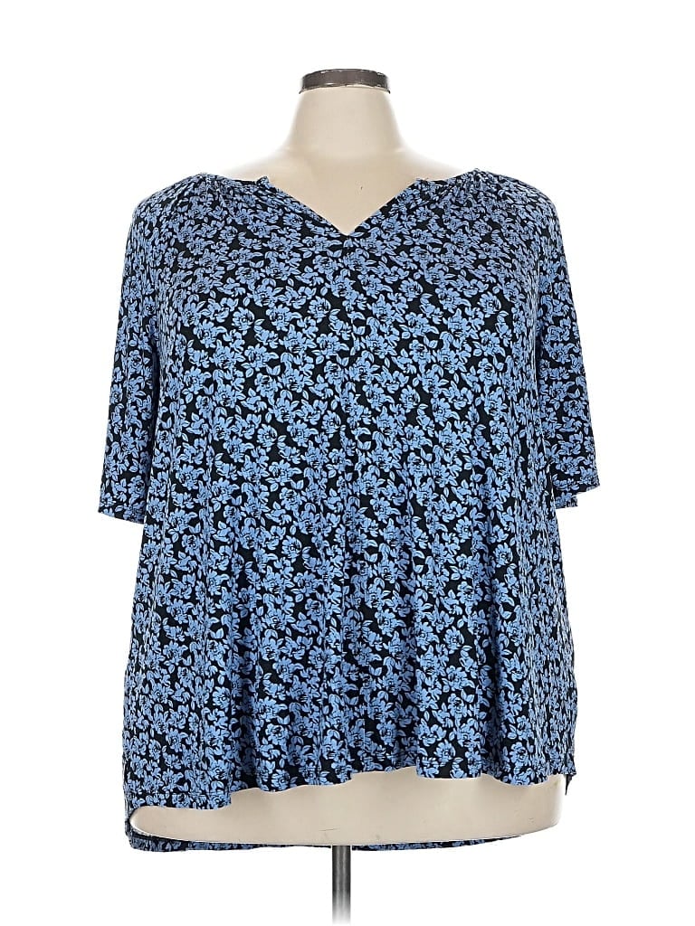 Pre-owned Lane Bryant Short Sleeve Blouse In Blue