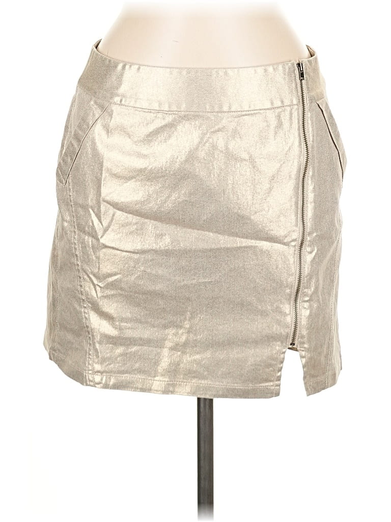 Pre-owned Assorted Brands Faux Leather Skirt In Silver