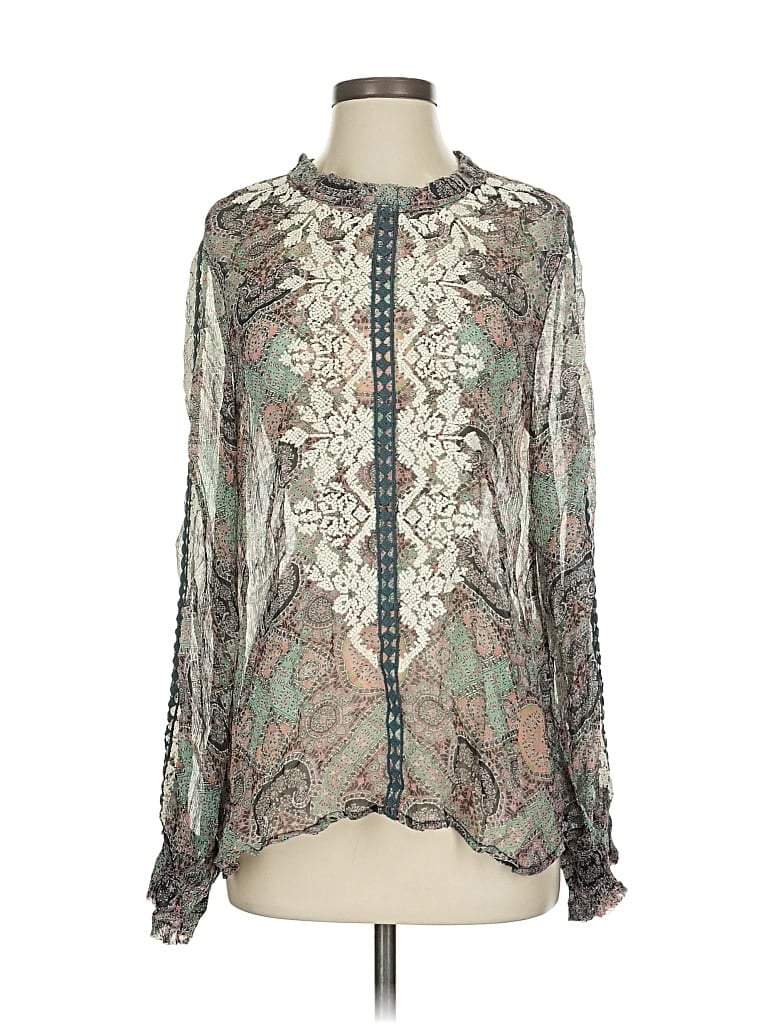 Pre-owned Sundance Long Sleeve Blouse In Silver