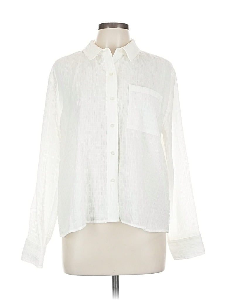 Pre-owned Calvin Klein Long Sleeve Blouse In White