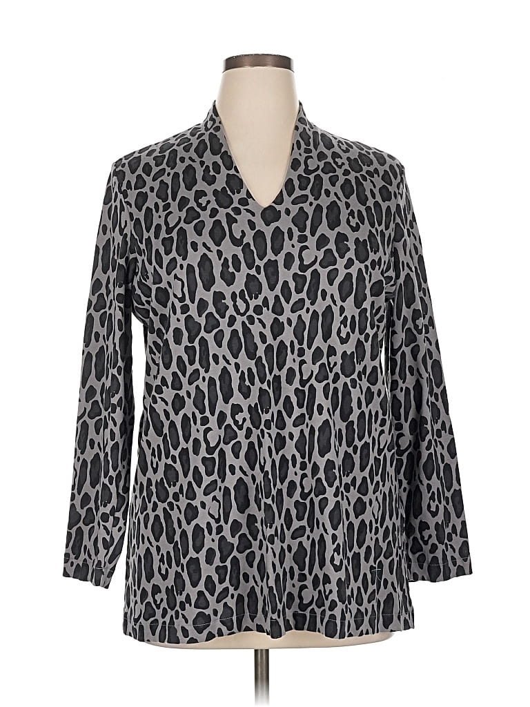 Pre-owned Chico's Long Sleeve Polo Shirt In Gray