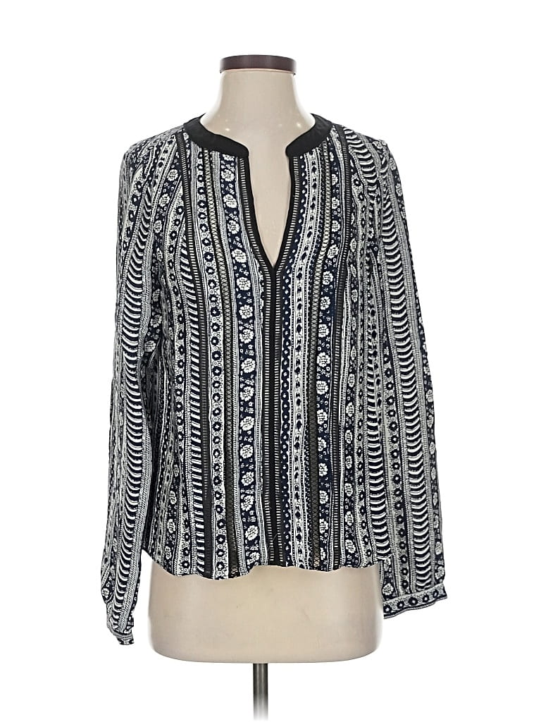 Pre-owned Veronica Beard Long Sleeve Silk Top Blue Plunge Neckline Tops