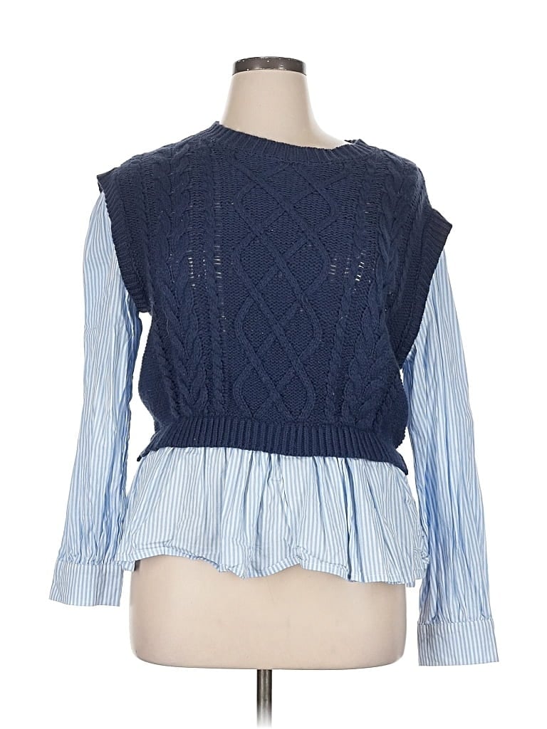 Pre-owned Sugarlips Long Sleeve Top Blue Square Neckline Tops