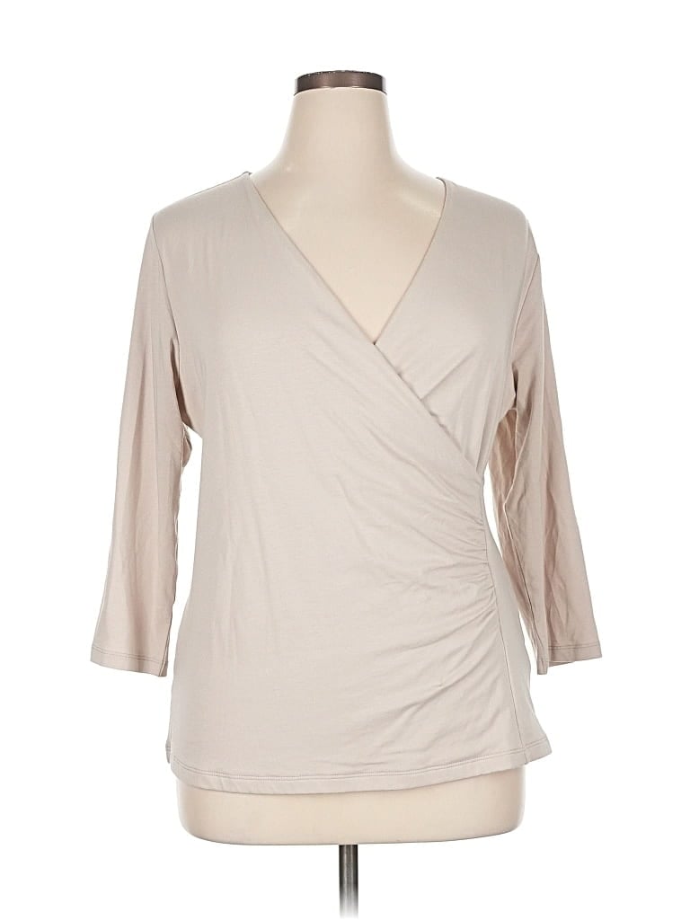 Pre-owned Soft Surroundings 3/4 Sleeve Top Tan V Neck Tops In Brown