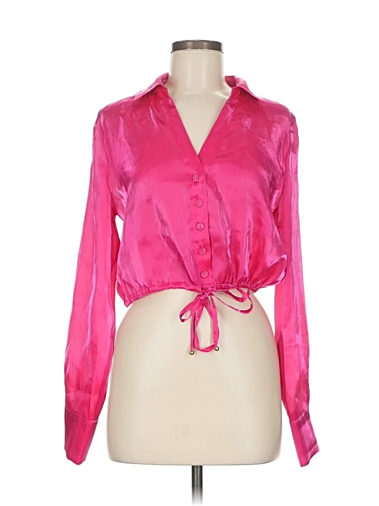 Pre-owned House Of Harlow 1960 Long Sleeve Polo Shirt In Pink