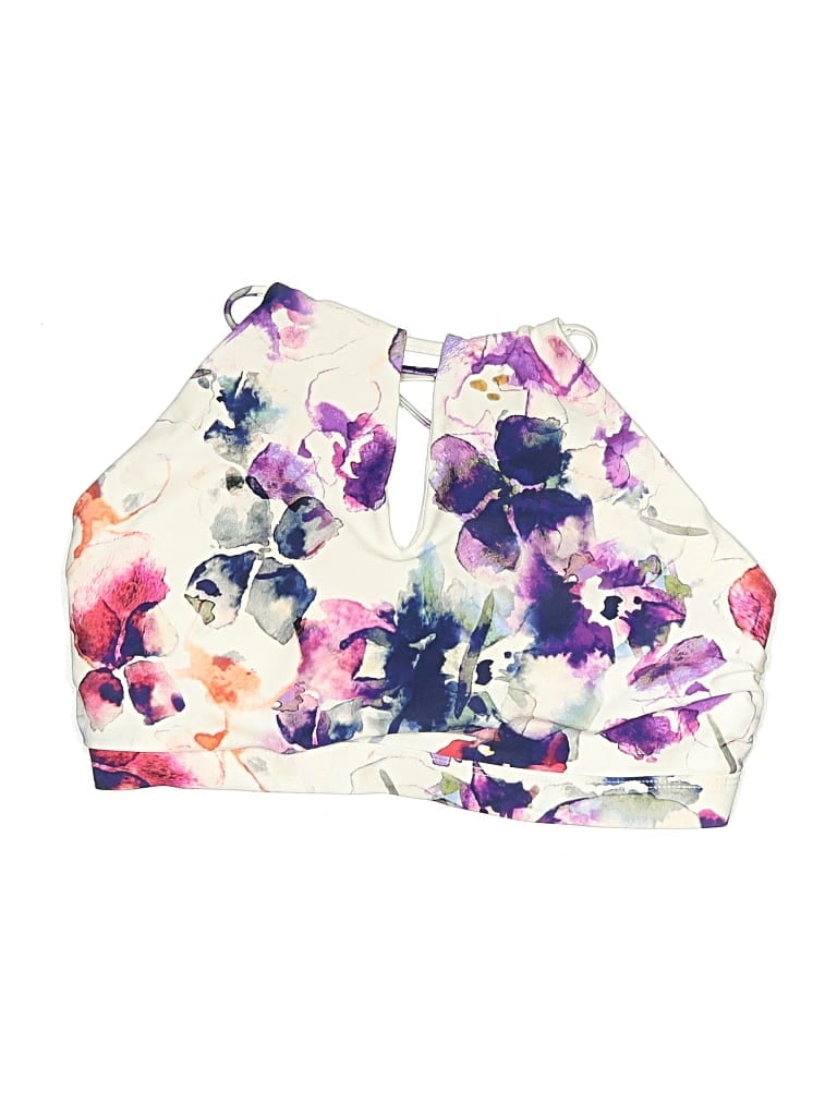 ATHLETA Pre-owned Swimsuit Top Ivory Floral Pattern Swimwear In White