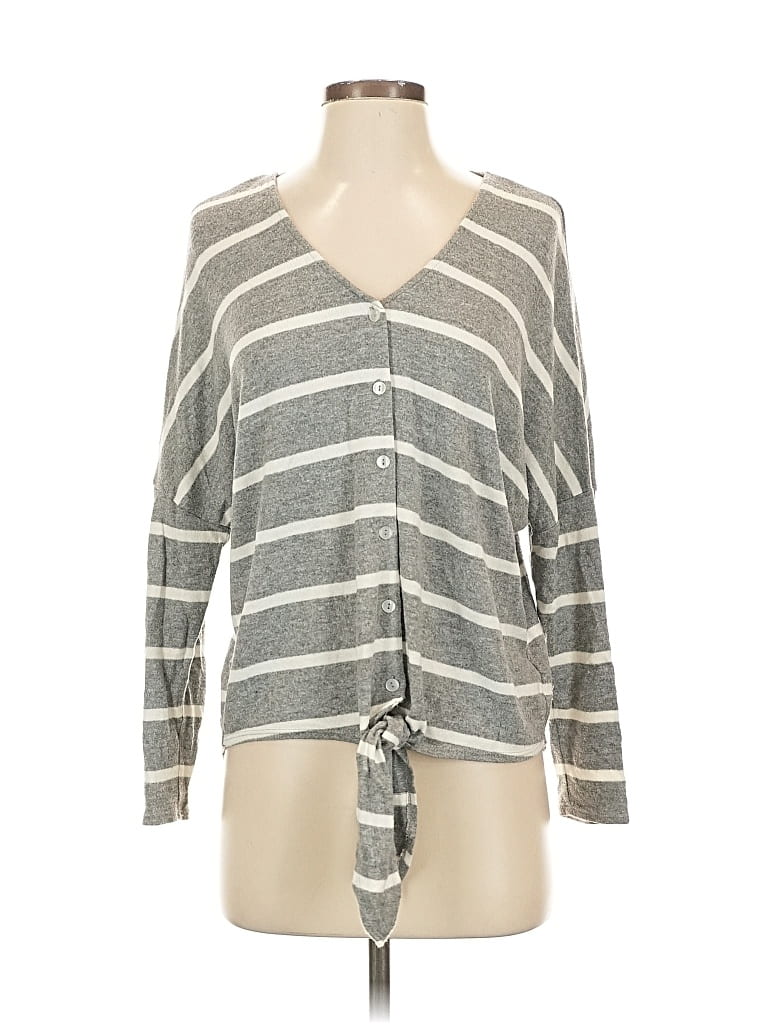 Pre-owned Bcx Long Sleeve Top Gray Plunge Neckline Tops