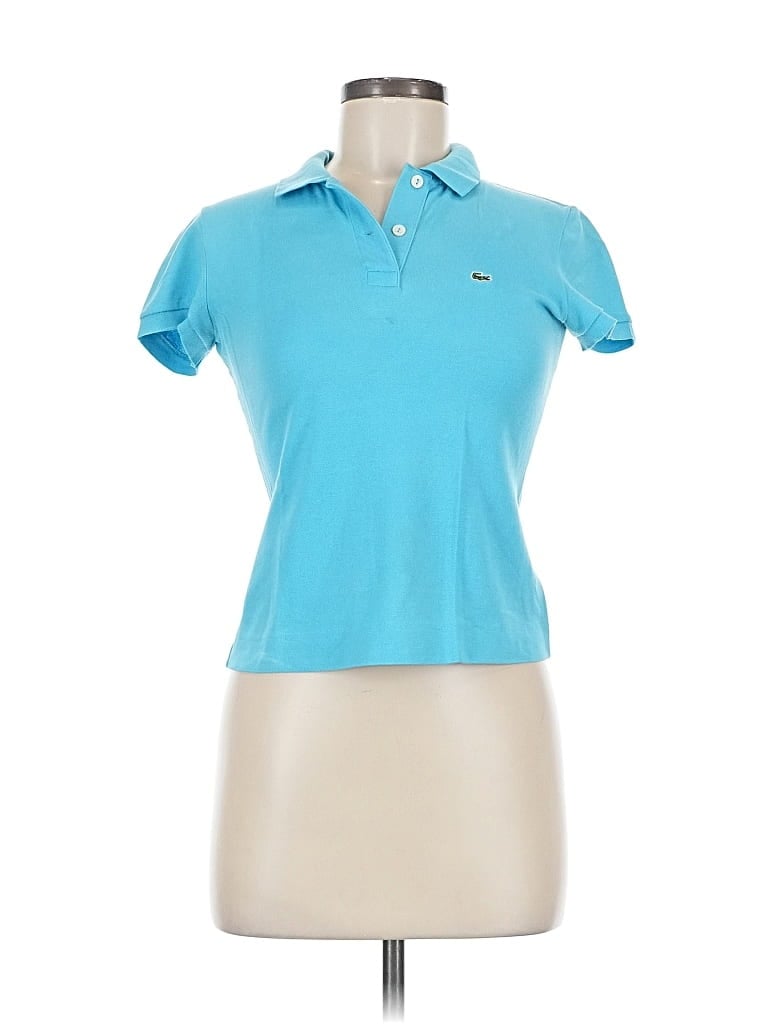 Click to view more detailed imagery on our partner's website Pre-owned Lacoste Short Sleeve Top Teal Collared Neckline Tops In Blue