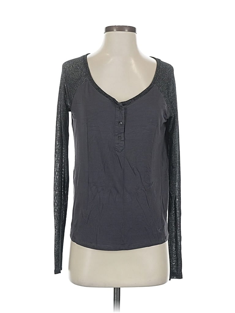 Pre-owned American Eagle Outfitters Long Sleeve Henley Shirt In Gray