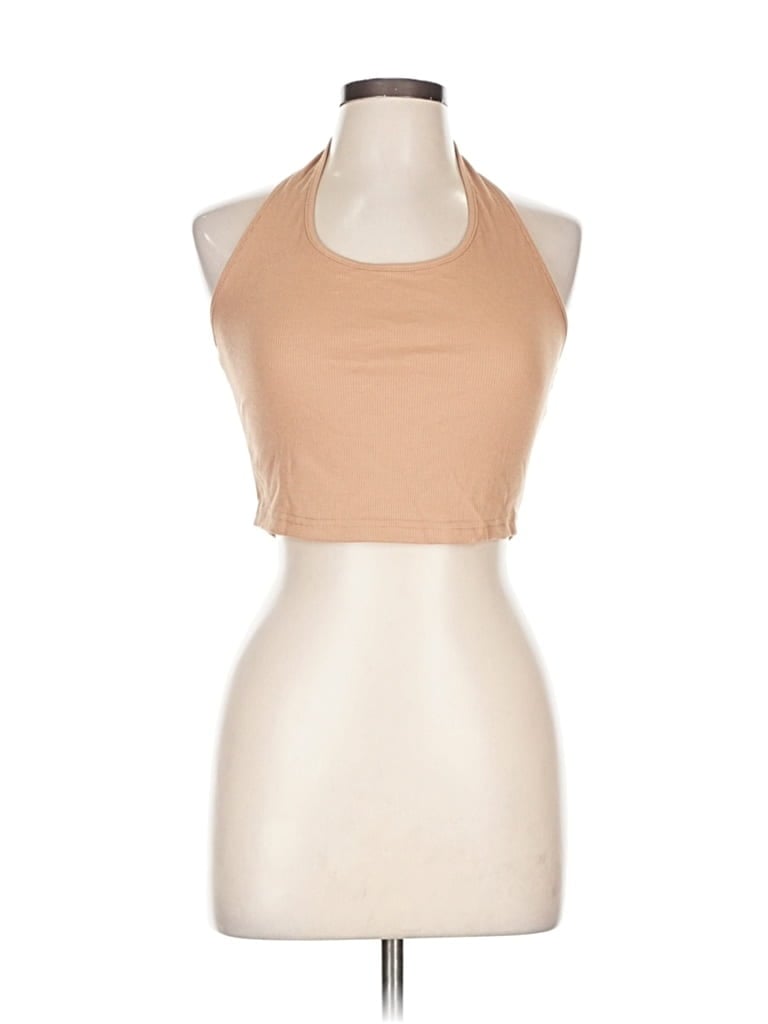 Unbranded Tank Top Tan Halter Neckline Tops In Brown