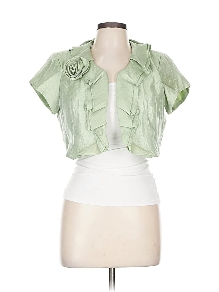 Pre-owned Signature By Robbie Bee Short Sleeve Blouse In Green