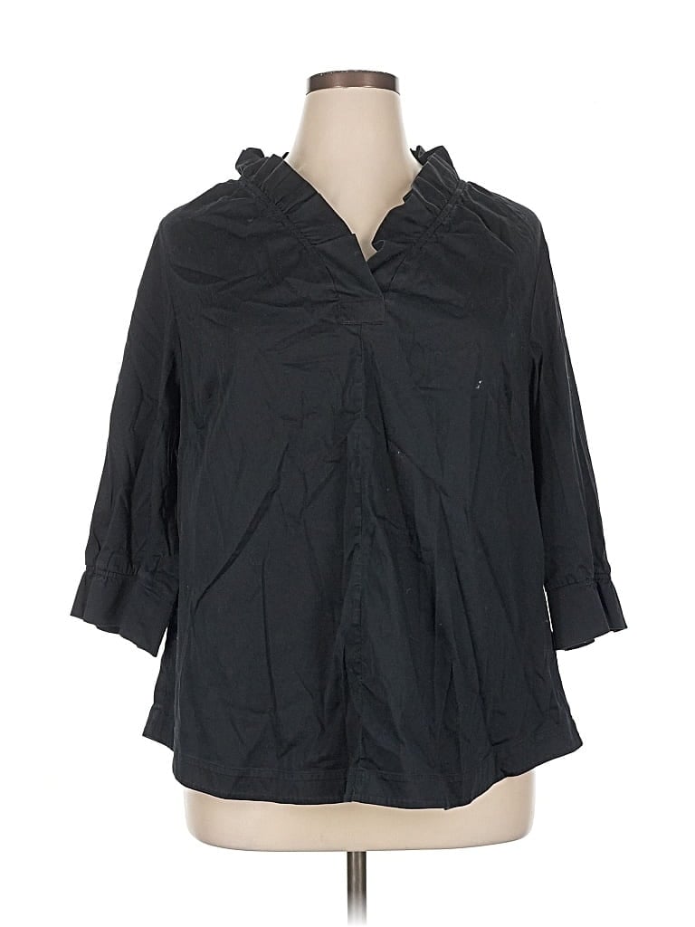 Pre-owned Soft Surroundings 3/4 Sleeve Button Down Shirt In Black