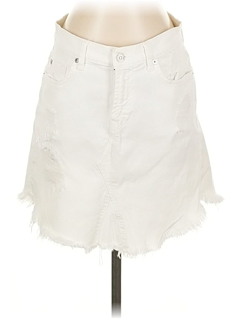 Pre-owned 7 For All Mankind Denim Skirt In White